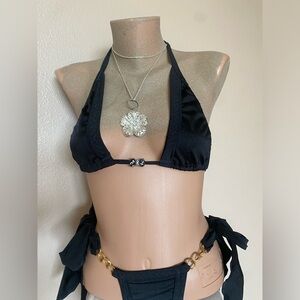 Y2k Black Bikini Set with Beads & Chain Detailing